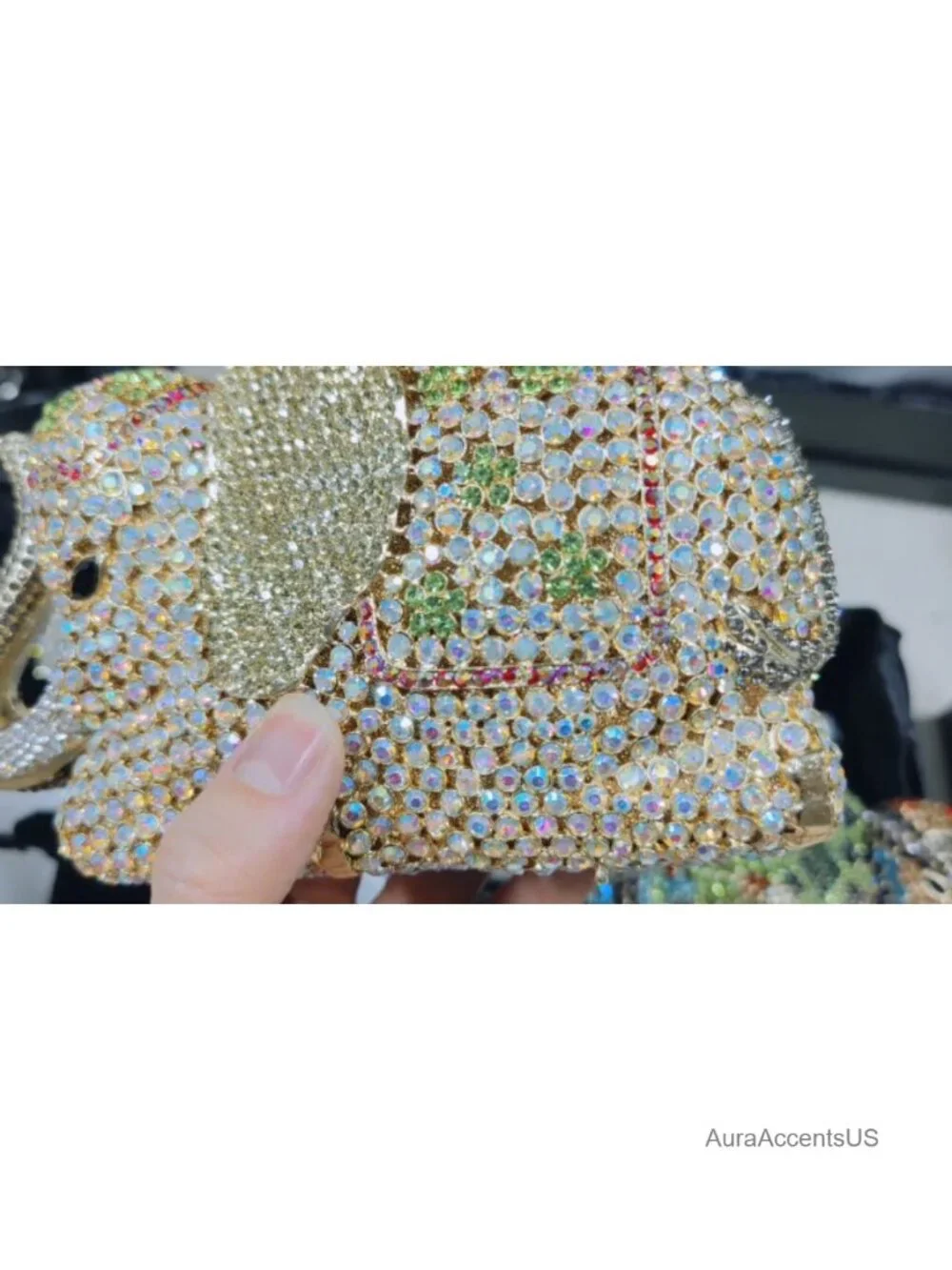 Elephant Rhinestone Clutch Evening Bag Handcrafted Metal Frame Bridal Prom Purse